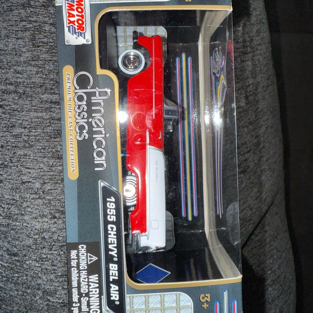 Red and White 1955 Chevy Bel Air Toy Car